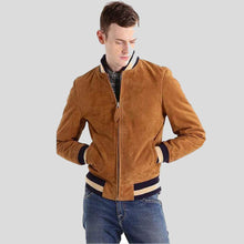 Load image into Gallery viewer, Deon Brown Suede Bomber Leather Jacket - Shearling leather
