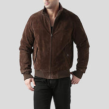 Load image into Gallery viewer, Harry Suede Brown Bomber Leather Jacket - Shearling leather