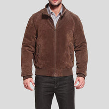 Load image into Gallery viewer, Harry Suede Brown Bomber Leather Jacket - Shearling leather