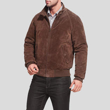Load image into Gallery viewer, Harry Suede Brown Bomber Leather Jacket - Shearling leather