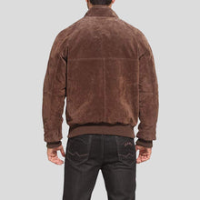 Load image into Gallery viewer, Harry Suede Brown Bomber Leather Jacket - Shearling leather