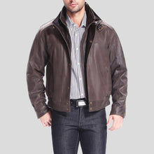 Load image into Gallery viewer, Lee Distressed Brown Bomber Leather Jacket - Shearling leather