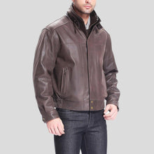 Load image into Gallery viewer, Lee Distressed Brown Bomber Leather Jacket - Shearling leather