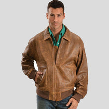 Load image into Gallery viewer, Mord Brown Bomber Leather Jacket - Shearling leather