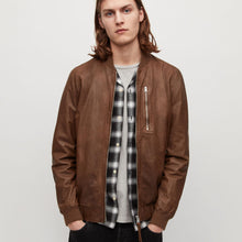 Load image into Gallery viewer, Mens Brown Lambskin Leather Bomber Jacket