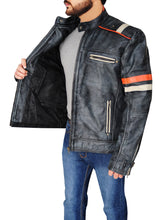 Load image into Gallery viewer, Men Distressed Black Cafe Racer Jacket - Shearling leather