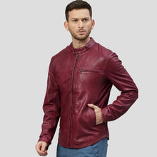 Load image into Gallery viewer, Chase Red Racer Leather Jacket - Shearling leather