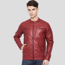 Load image into Gallery viewer, Cooper Red Quilted Leather Jacket - Shearling leather