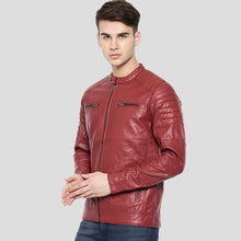 Load image into Gallery viewer, Cooper Red Quilted Leather Jacket - Shearling leather