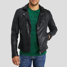Load image into Gallery viewer, Dale Black Quilted Lambskin Leather Jacket - Shearling leather