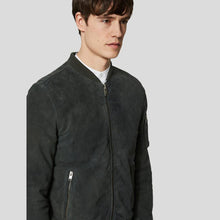 Load image into Gallery viewer, Lucy Dark Green Suede Bomber Leather Jacket - Shearling leather