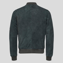Load image into Gallery viewer, Lucy Dark Green Suede Bomber Leather Jacket - Shearling leather