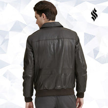 Load image into Gallery viewer, Flag Print Lining Men Leather Jacket - Shearling leather