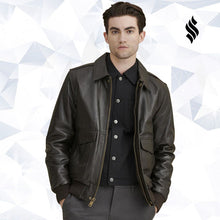 Load image into Gallery viewer, Flag Print Lining Men Leather Jacket - Shearling leather