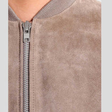 Load image into Gallery viewer, Rolf Grey Suede Bomber Leather Jacket - Shearling leather