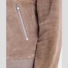 Load image into Gallery viewer, Rolf Grey Suede Bomber Leather Jacket - Shearling leather