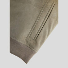 Load image into Gallery viewer, Oren Grey Suede Bomber Leather Jacket - Shearling leather