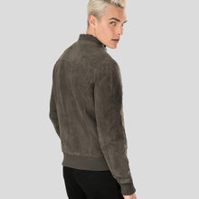 Load image into Gallery viewer, Zord Grey Suede Bomber Leather Jacket - Shearling leather