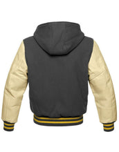 Load image into Gallery viewer, Grey Varsity Hoodie - Shearling leather