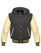 Load image into Gallery viewer, Grey Varsity Hoodie - Shearling leather