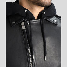Load image into Gallery viewer, Lupe Black Removable Hooded Leather Jacket - Shearling leather