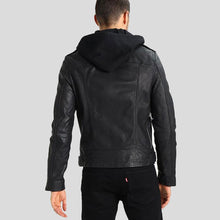 Load image into Gallery viewer, Lupe Black Removable Hooded Leather Jacket - Shearling leather