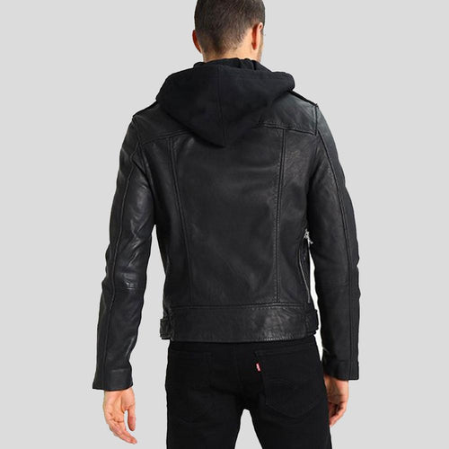 Lupe Black Removable Hooded Leather Jacket - Shearling leather