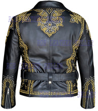 Load image into Gallery viewer, Women Leather Jacket Ladies Biker Jacket Golden Pine Studs Design - Shearling leather