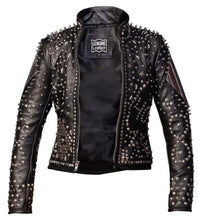 Load image into Gallery viewer, Women Rockers Punk Studded Jacket Leather Multi Design Chain Weird Science - Shearling leather