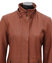 Load image into Gallery viewer, Womens 3/4 Length Brown Leather Coat With Removable Fur Hood
