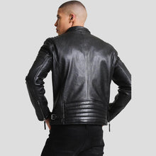Load image into Gallery viewer, Lester Black Racer Leather Jacket - Shearling leather
