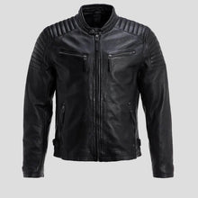 Load image into Gallery viewer, Lester Black Racer Leather Jacket - Shearling leather