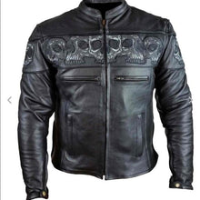 Load image into Gallery viewer, MEN SKULL MOTORCYCLE LEATHER SKULL RACING JACKET - Shearling leather