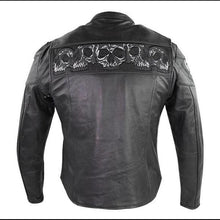 Load image into Gallery viewer, MEN SKULL MOTORCYCLE LEATHER SKULL RACING JACKET - Shearling leather