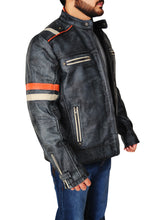 Load image into Gallery viewer, Men Distressed Black Cafe Racer Jacket - Shearling leather