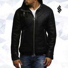 Load image into Gallery viewer, Men's Aviator Black B3 World War2 Real Shearling Sheepskin Flying Jacket - Shearling leather