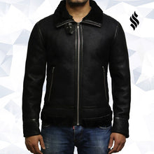 Load image into Gallery viewer, Men's Aviator Black B3 World War2 Real Shearling Sheepskin Flying Jacket - Shearling leather