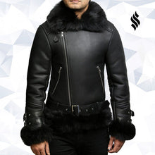 Load image into Gallery viewer, Men's Aviator Flying Jacket Real Shearling Sheepskin Toscana Flying Jacket Coat - Shearling leather