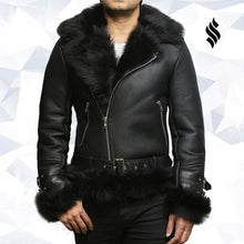 Load image into Gallery viewer, Men's Aviator Flying Jacket Real Shearling Sheepskin Toscana Flying Jacket Coat - Shearling leather
