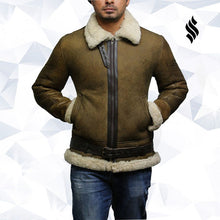 Load image into Gallery viewer, Men's Aviator Real Shearling Sheepskin Leather Bomber Flying Jacket - Shearling leather