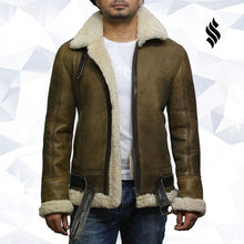Load image into Gallery viewer, Men's Aviator Real Shearling Sheepskin Leather Bomber Flying Jacket - Shearling leather