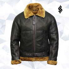 Load image into Gallery viewer, Men's Aviator Real Shearling Sheepskin Leather Bomber Flying Jacket - Shearling leather