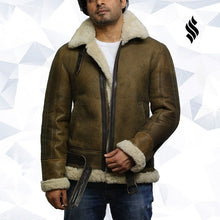 Load image into Gallery viewer, Men's Aviator Real Shearling Sheepskin Leather Bomber Flying Jacket - Shearling leather