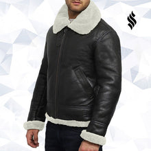 Load image into Gallery viewer, Men's Aviator Real Shearling Sheepskin Leather Flying Jacket - Shearling leather