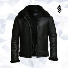 Load image into Gallery viewer, Men's Black Aviator B3 Real Shearling Sheepskin Leather Bomber Flying Pilot Jacket - Shearling leather