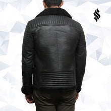 Load image into Gallery viewer, Men's Black Sheepskin Flying Jacket - Shearling leather