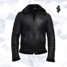 Load image into Gallery viewer, Men's Black Sheepskin Flying Jacket - Shearling leather