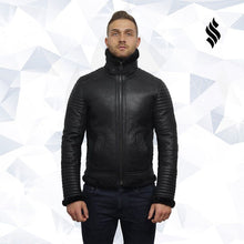 Load image into Gallery viewer, Men's Black Sheepskin Flying Jacket - Shearling leather