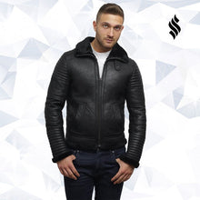 Load image into Gallery viewer, Men's Black Sheepskin Flying Jacket - Shearling leather