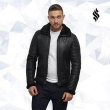 Load image into Gallery viewer, Men's Black Sheepskin Flying Jacket - Shearling leather